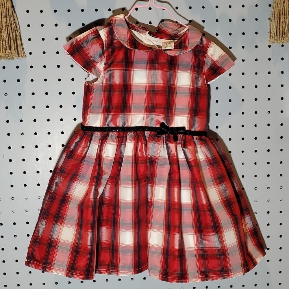 Carter's Sz 18m Girls Red Plaid Short Sleeve Dress, Holiday Fun Dressy